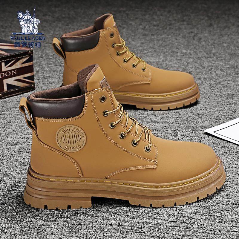 男鞋2025夏季新款靴男士高帮厚底大黄靴真皮覆古英伦风格工作靴