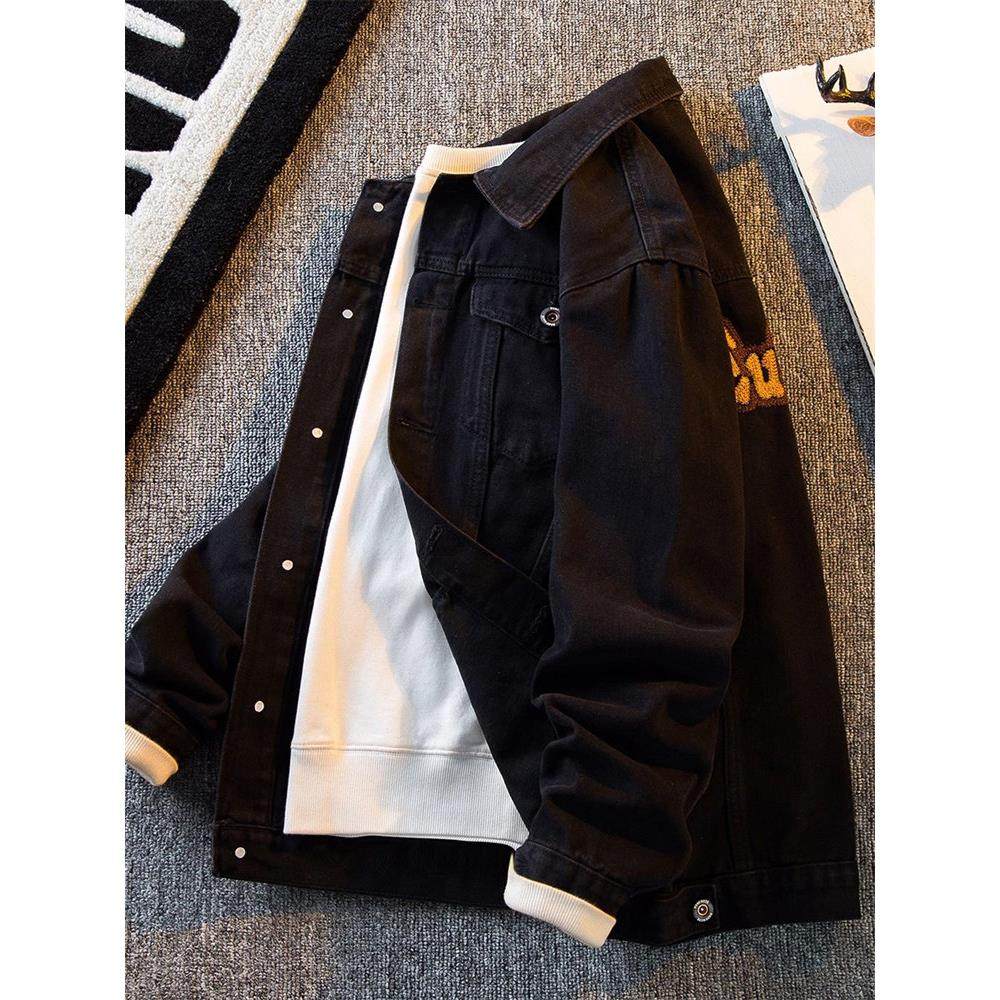 牛仔夹克衬衫外套男士春秋冬季2025新款宽松休闲覆古刺绣上衣男款