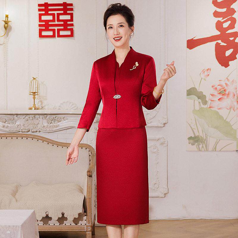 喜婆婆婚宴装新款端庄中老年女结婚妈妈礼服春装连衣裙两件套