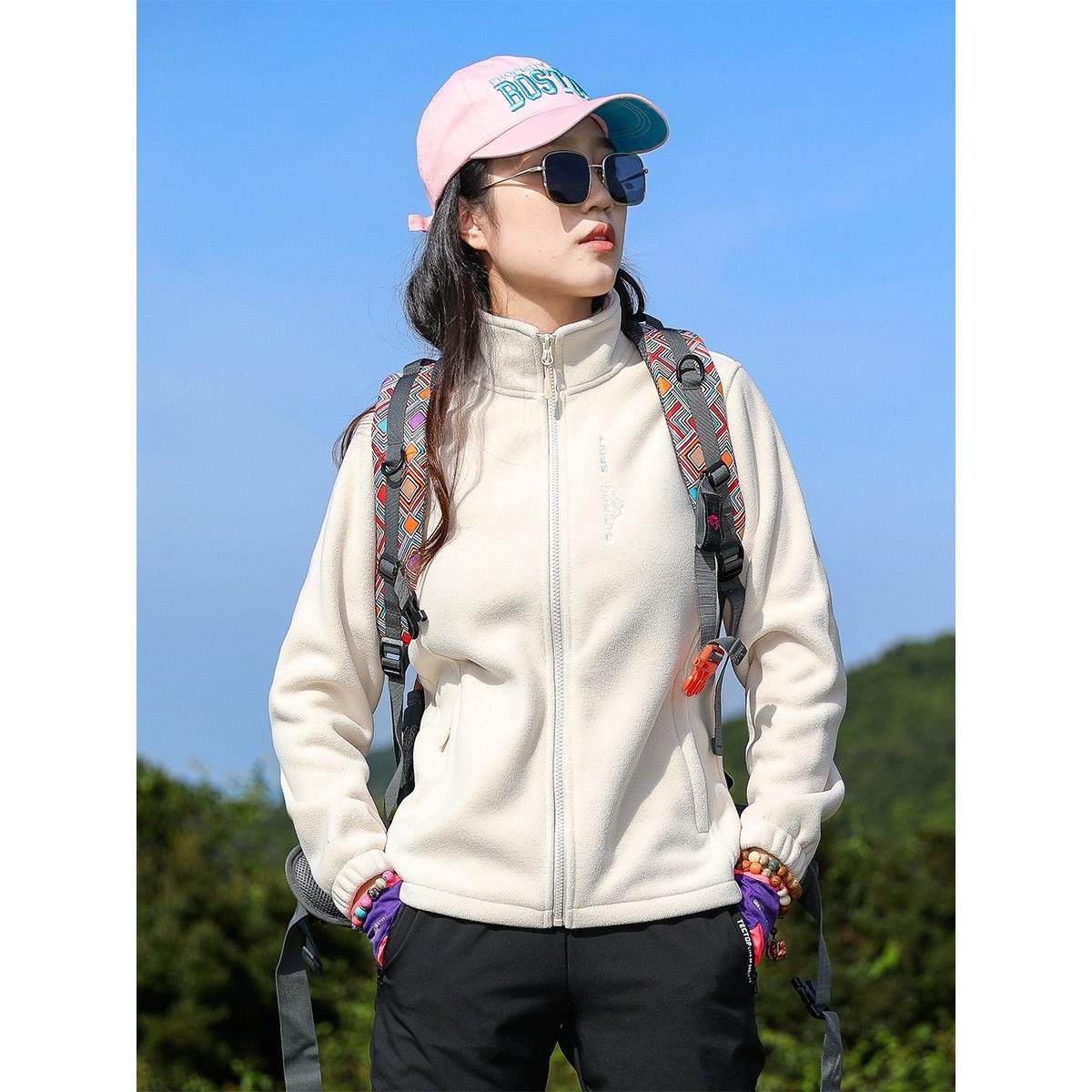 户外抓绒衣女春秋季新款防风冲锋衣登山徒步休闲运动外套保暖上衣