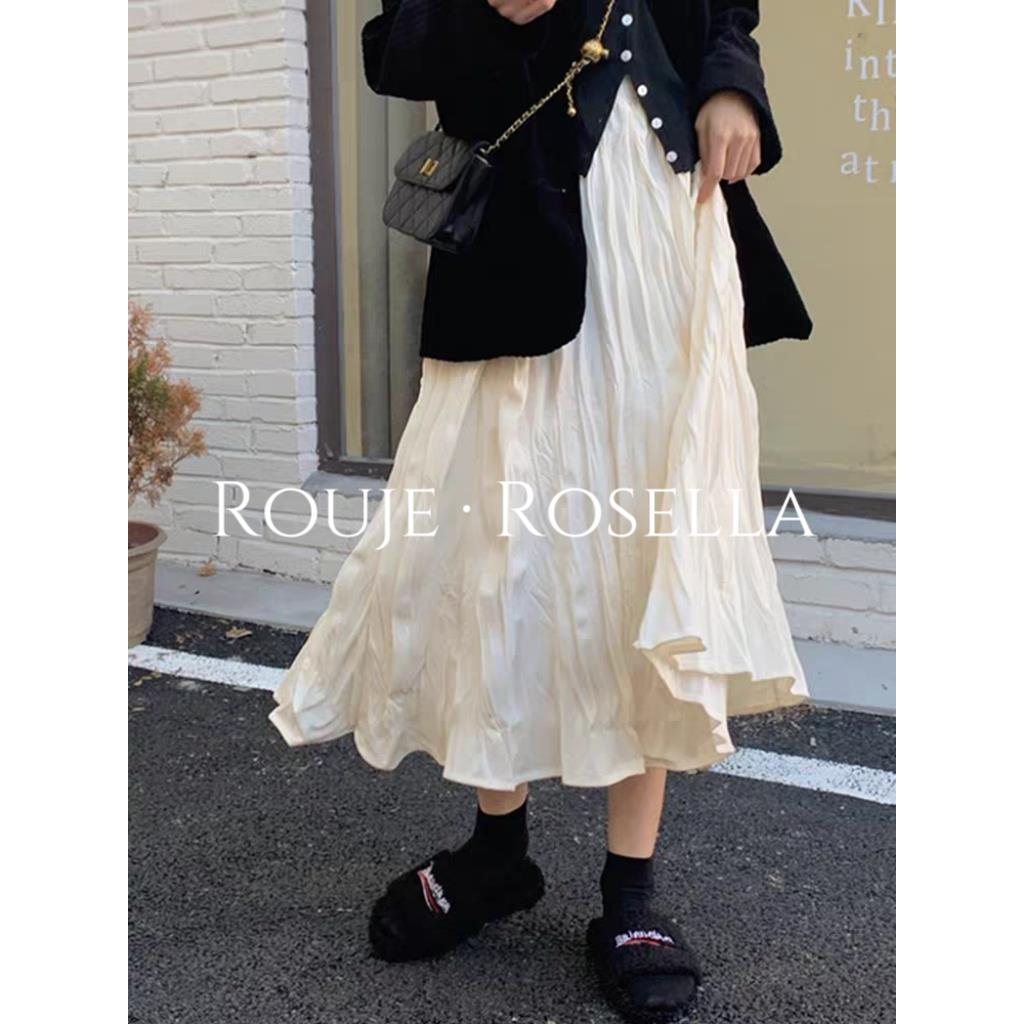 法国Rouje Rosella优雅迷人⭐法式覆古a字半身裙女高腰显瘦百褶裙