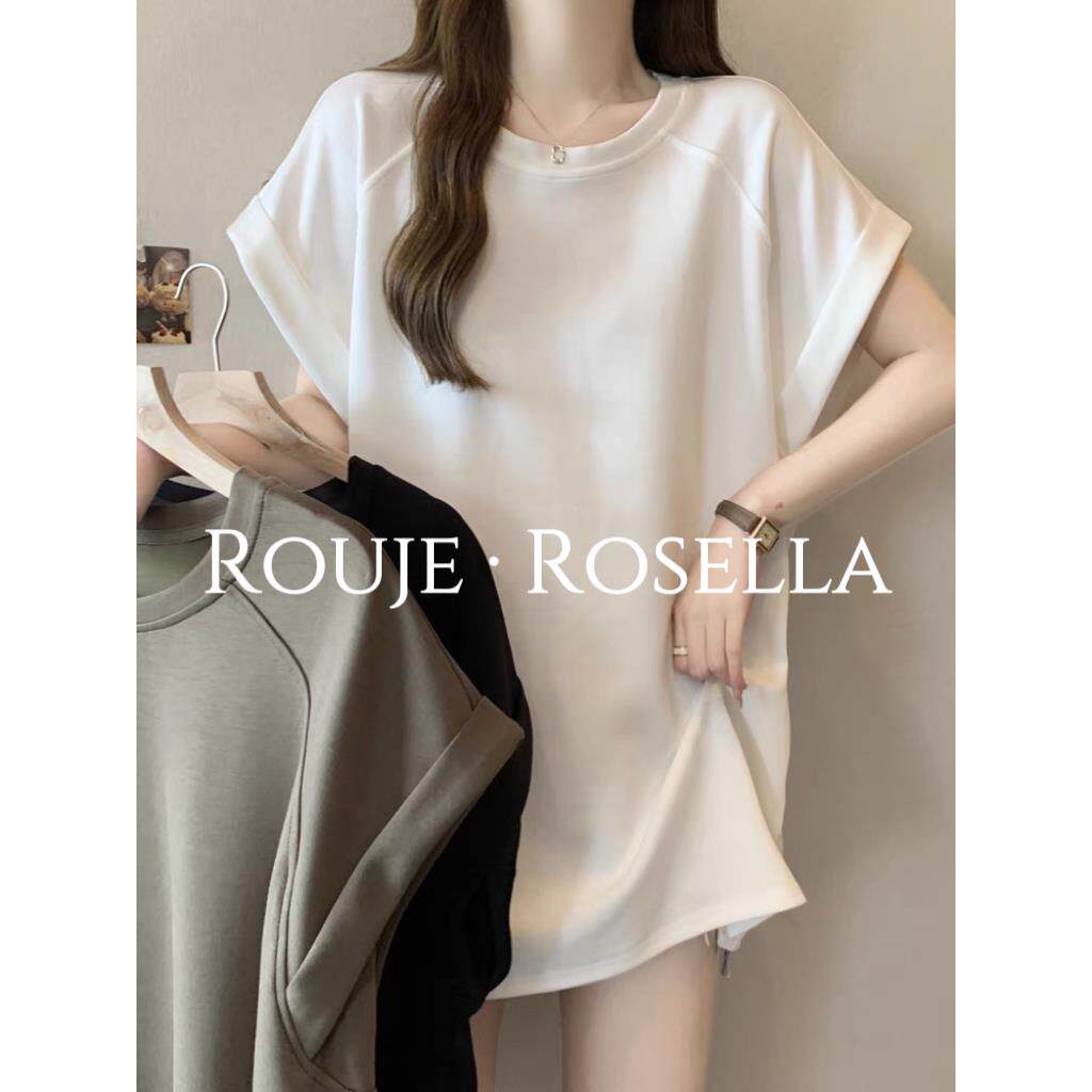 法国Rouje Rosella⭐短袖t恤女夏中长慵懒宽松遮肉显瘦小飞袖上衣