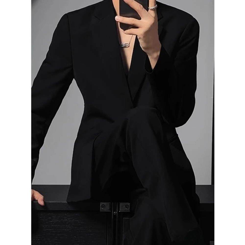 LL男装西装套装男高级感休闲商务英伦风西服西裤两件套金属扣设计