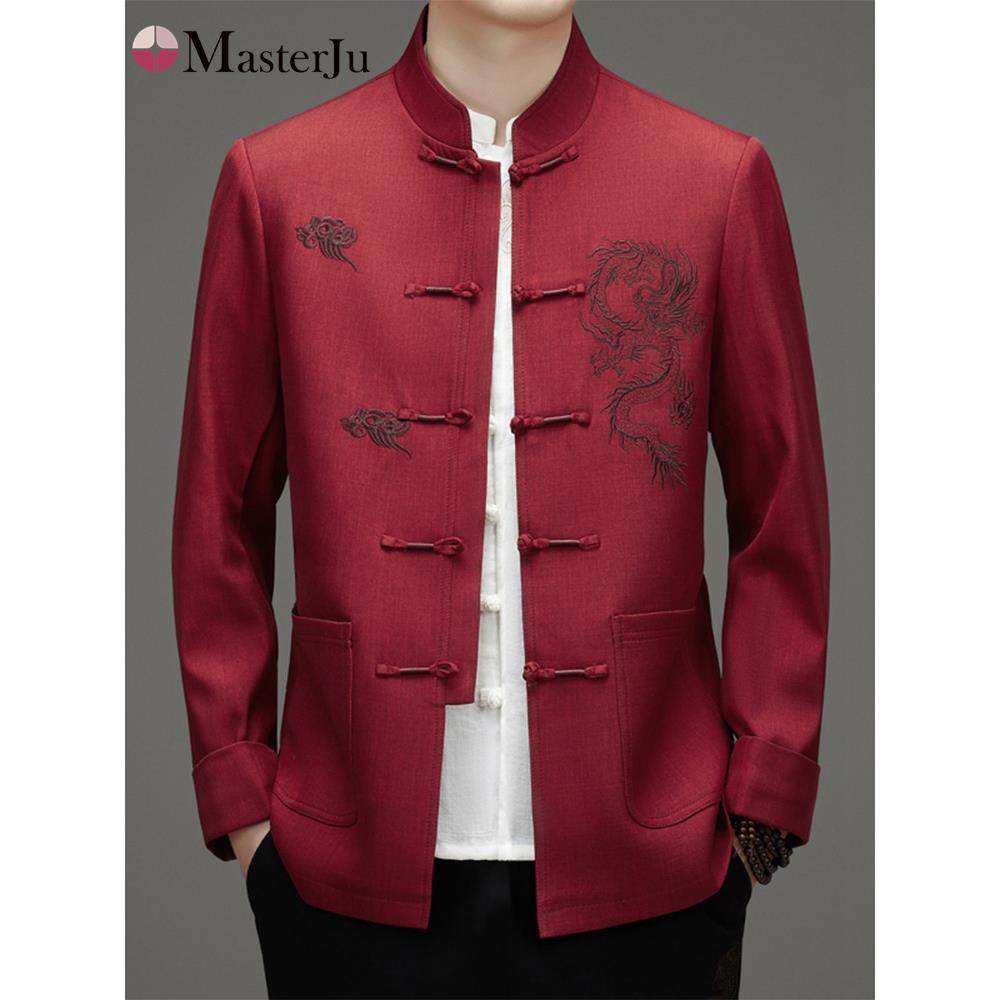 中国风唐装男长袖外套中老年爸爸中山装爷爷过寿喜宴套装春秋季