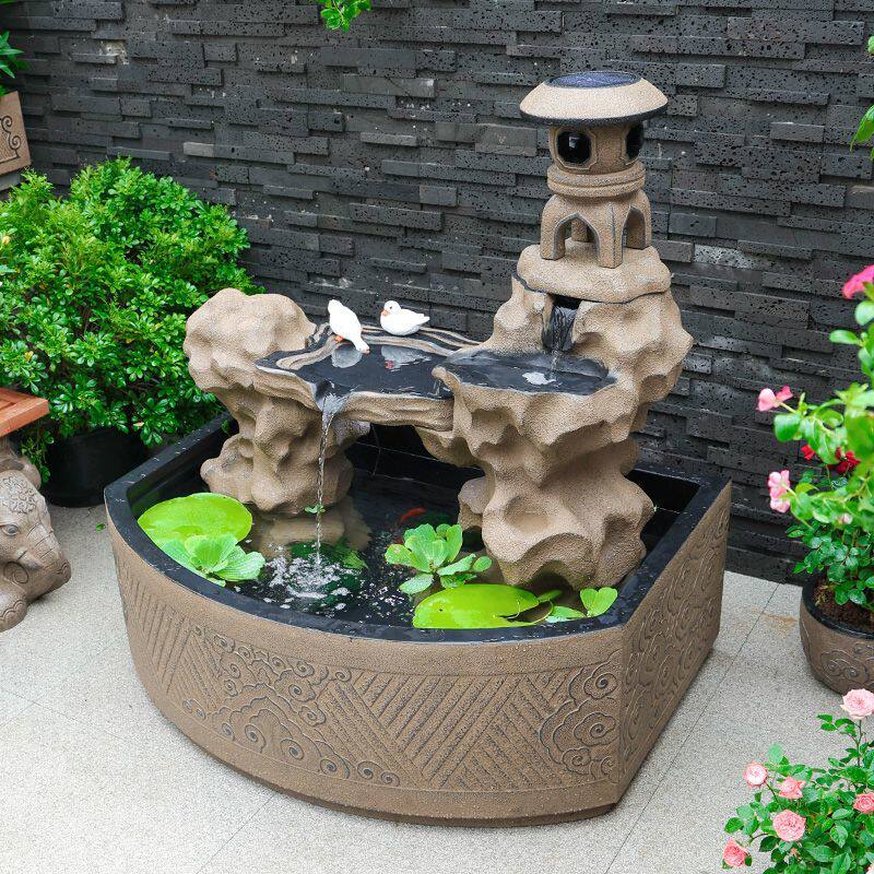 庭院流水摆件生财鱼池新