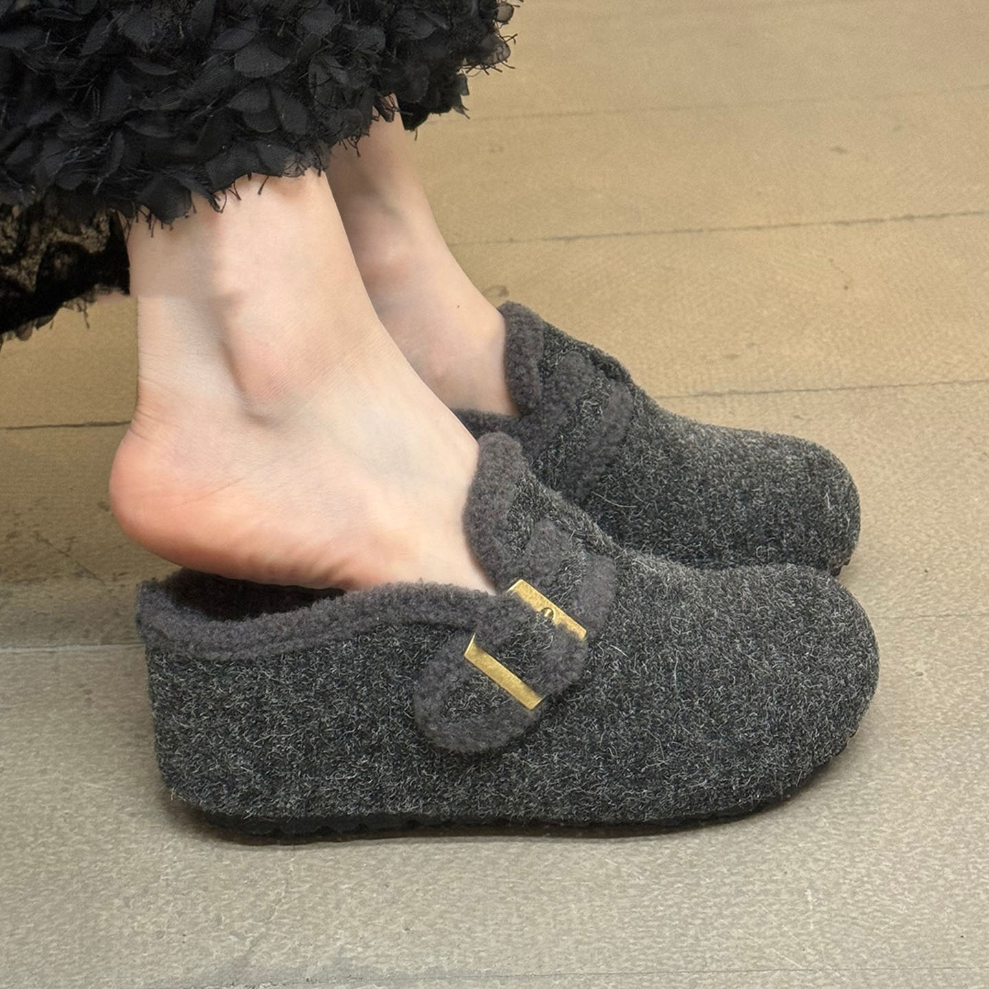 秋冬季新款一脚蹬加绒保暖乐福鞋