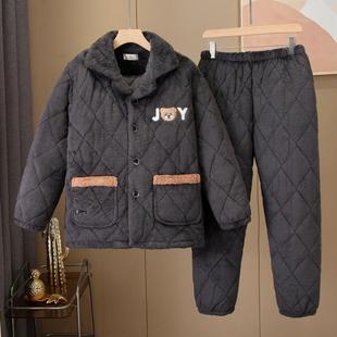 湖南省服男款睡衣男冬季加厚加绒特厚北方外穿大码三层夹棉家居服