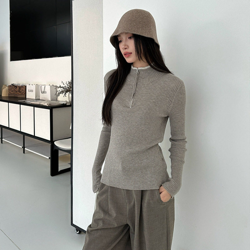 ELSISSI高领撞色假两件套头长袖