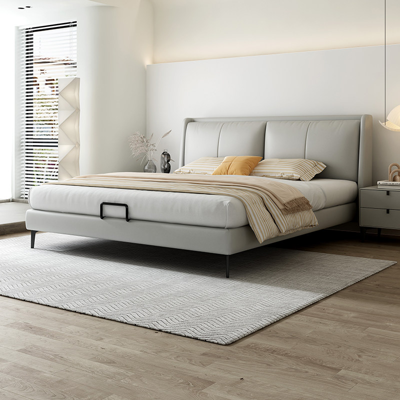 欧派官方真皮床轻奢现代主卧婚床双人床简约软包头层牛皮床