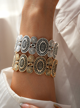 欧美复古做旧椭圆拼接弹力绳手链