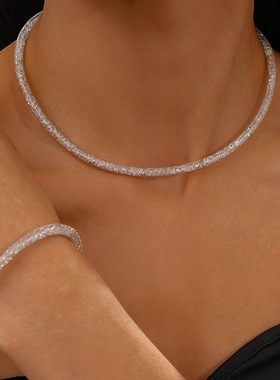 Wrapped mesh necklace 欧美锆石缠绕网状几何圆圈项链女时尚气质
