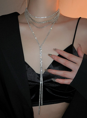 轻奢风多层叠戴流苏项链锁骨链女