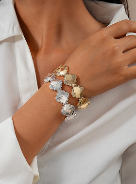 做旧不规则印花光面弹力绳手链女