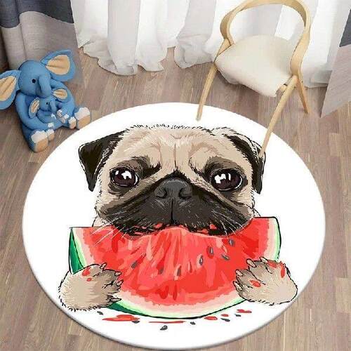 Cute Pug Dog Round Carpet Kawaii Pet Area Rug for Living