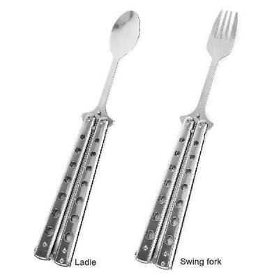 1Pcs Folding Balisong Trainer Spoon Fork Butterfly Game