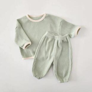 Clothes Suit Waffle Korean Pullover Children Cotton Style