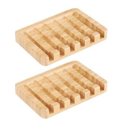 2Pcs/Set Natural Wooden Bamboo Soap Dishes Portable Shower