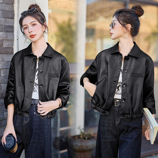 袁泉同款磨砂皮皮衣外套女2025新款短款高级感夹克