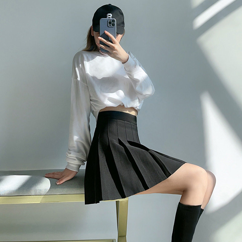 灰色百褶裙女春夏纯色高腰短裙显瘦半身裙女春秋西装料大码A字裙,女装/女士精品,半身裙,淘宝优惠券,粉丝福利购,淘宝优惠卷