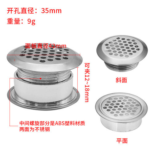 不锈钢透气孔装饰盖衣柜家具橱柜鞋柜通风防潮网孔盖散热出气孔塞