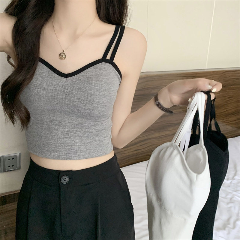 韩版看主播双吊带背心女外穿带胸垫抹胸设计感小众甜辣妹内搭美背