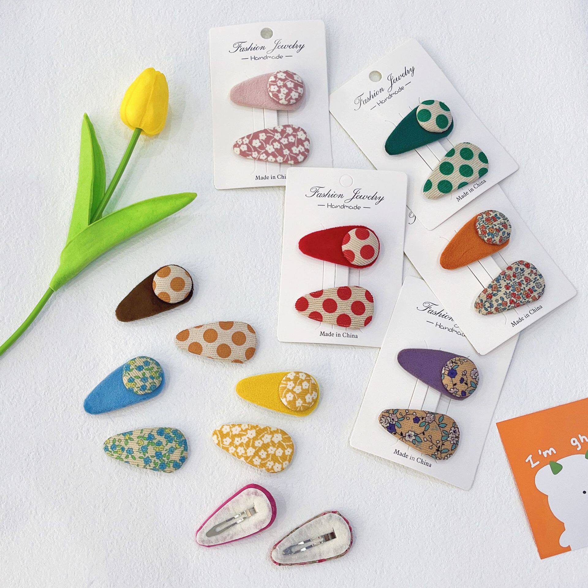 秋冬新款小女孩布艺碎花发夹可爱宝宝圆点纽扣BB夹刘海碎发侧边夹