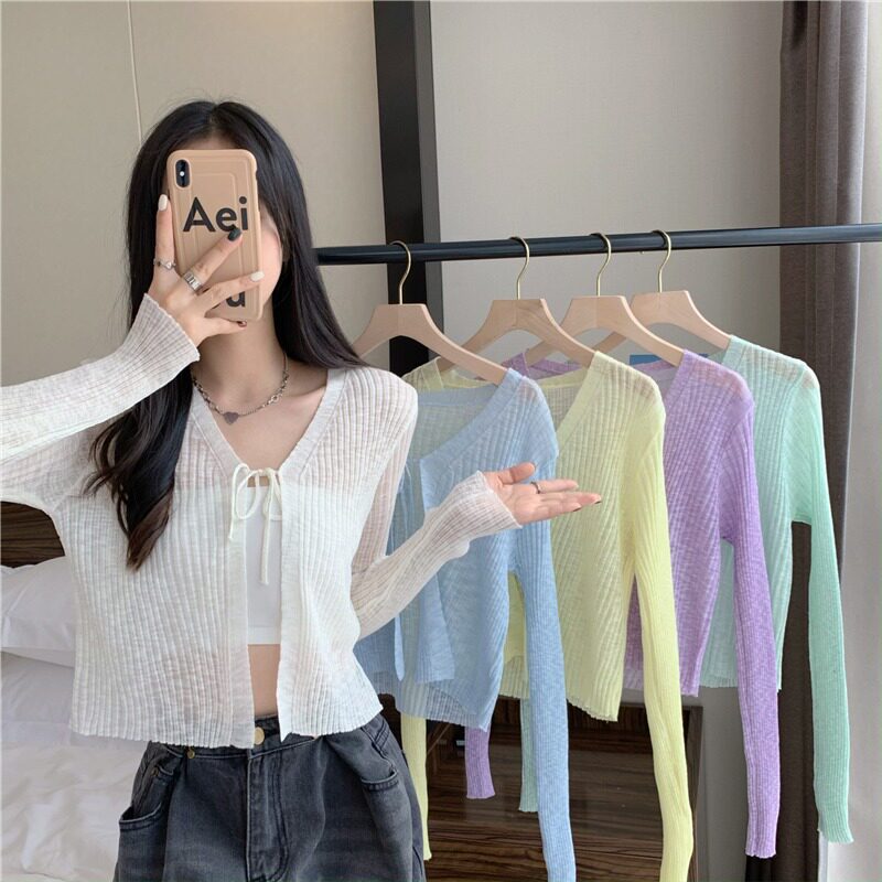 防晒系带针织小开衫女装夏季薄款毛针织衫