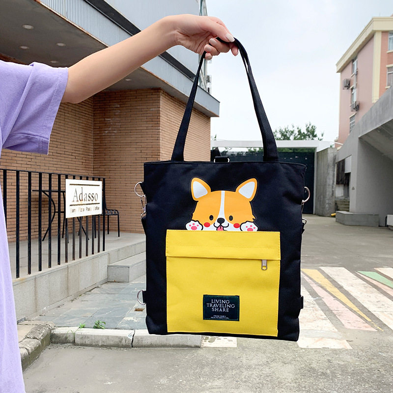 帆布包女生斜挎大容量百搭双肩背包学生上课手拎袋多用单肩包