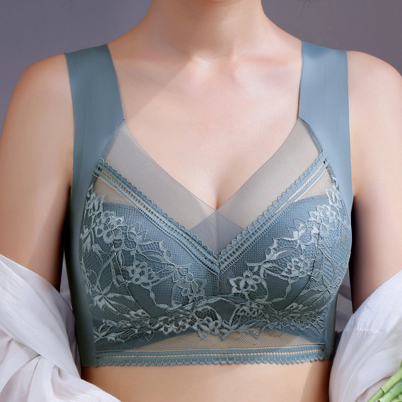 一体式固定杯无痕收副乳睡眠背心式内衣女聚拢美背无钢圈蕾丝文胸