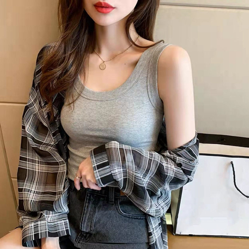 背心遮副乳防走光内搭美背韩版2023夏季新款弹力圆领人棉吊带女款