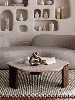 侘寂风洞石茶几家用客厅小户型中简约现代大理石网红异形茶台矮桌
