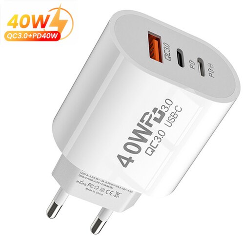 EU欧规氮化镓GaN充电器40W多口快充头适用欧洲欧标苹果iphone华为小米oppo安卓vivo平板ipad线Type-C头USB