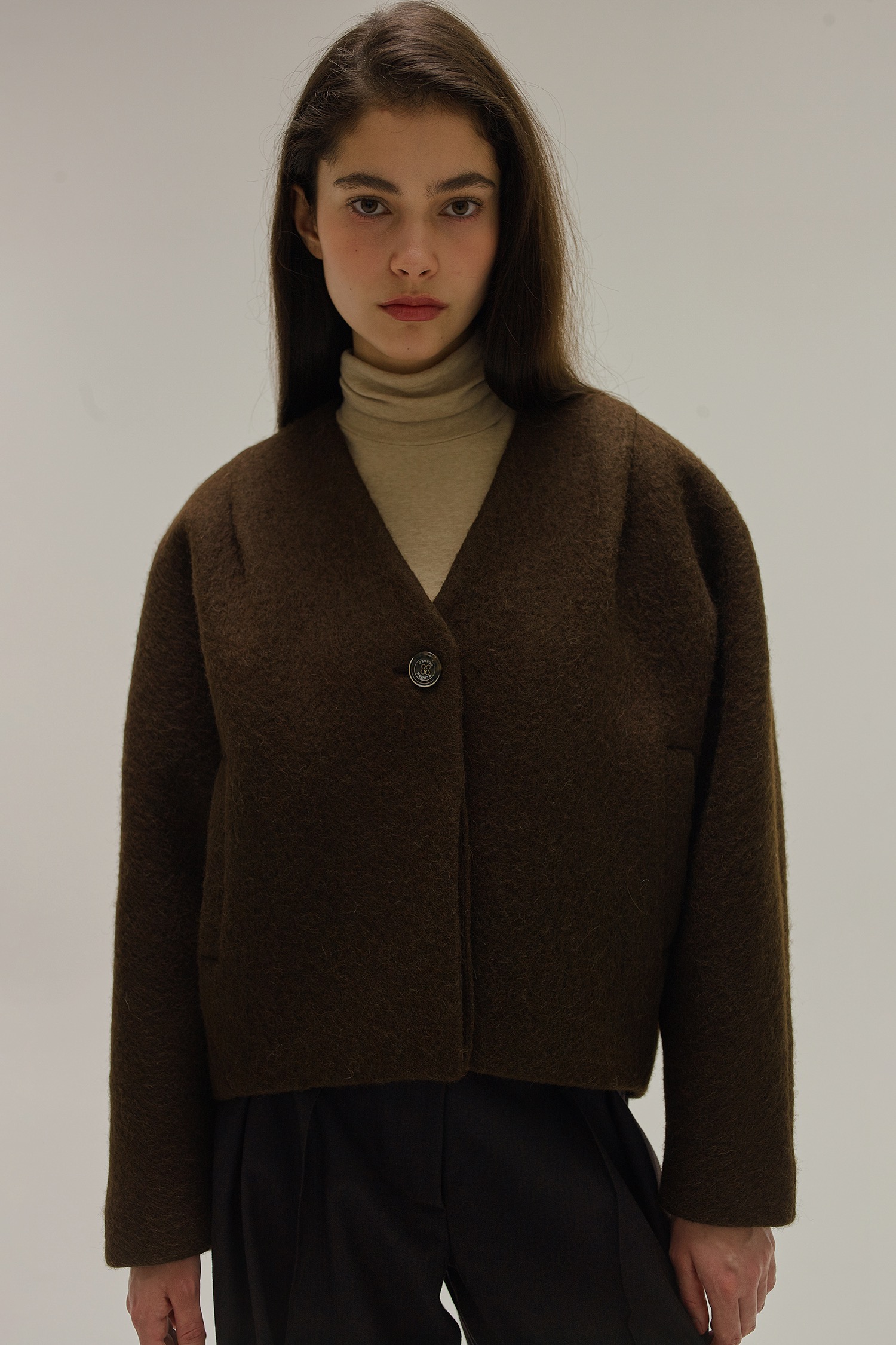 ELBORN韩国设计师品牌秋冬女士短款修身毛呢时尚显瘦外套