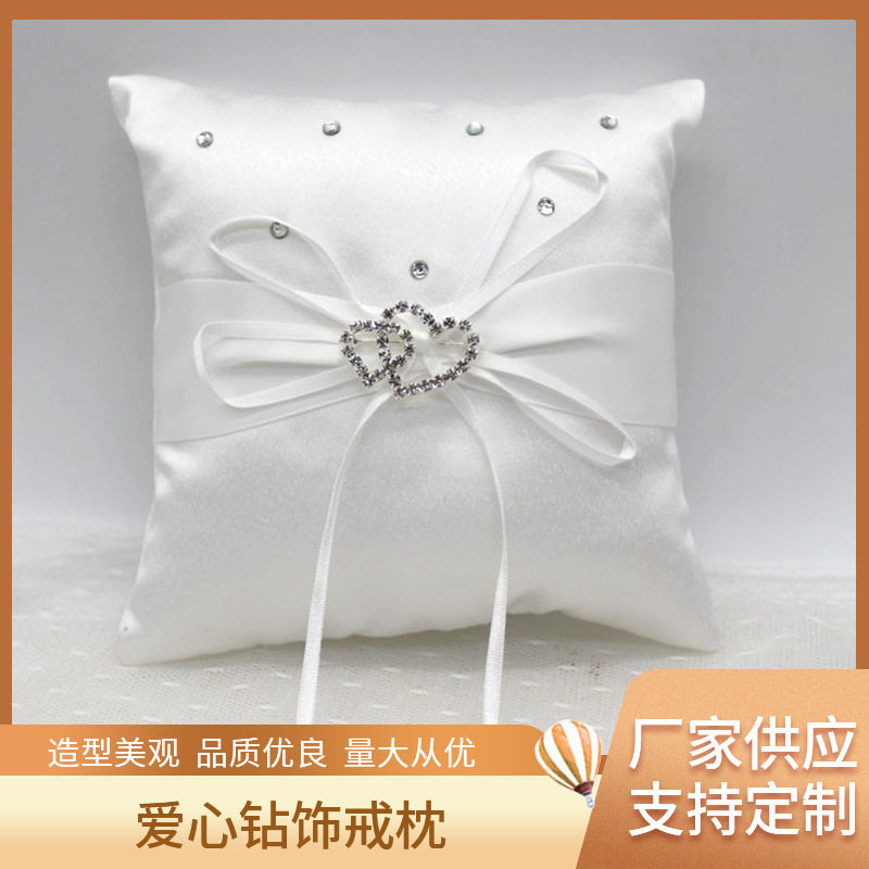 跨境外贸亚马逊欧美款婚礼戒枕婚庆用品双爱心钻饰戒枕J009可批发