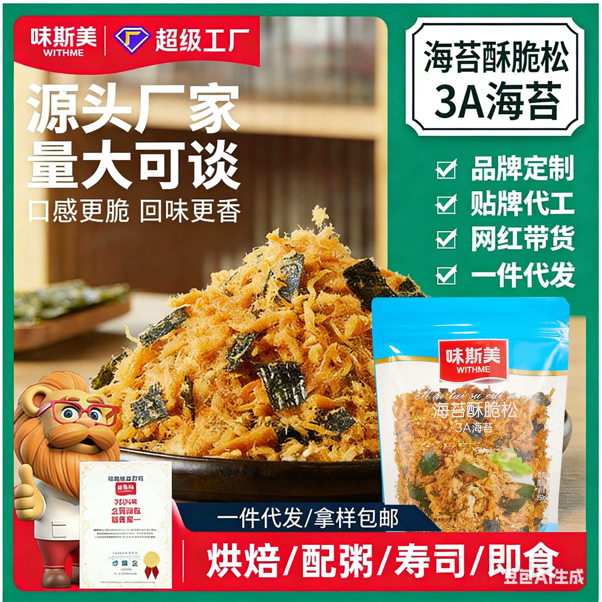 味斯美3A海苔酥脆松150g线下同款寿司饭团蛋糕面包家庭烘焙肉松