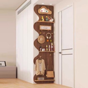 实木洞洞板置物架窄边展示造型墙定制隔板挂板入户玄关造型装饰墙