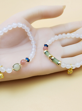 代请正品和田玉白玛瑙吞金兽手串杭州文创竹节节高手链女情人礼物