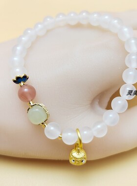 杭州文创白玛瑙和田玉小吞金兽手串竹节上岸手链甜美女景泰蓝正品