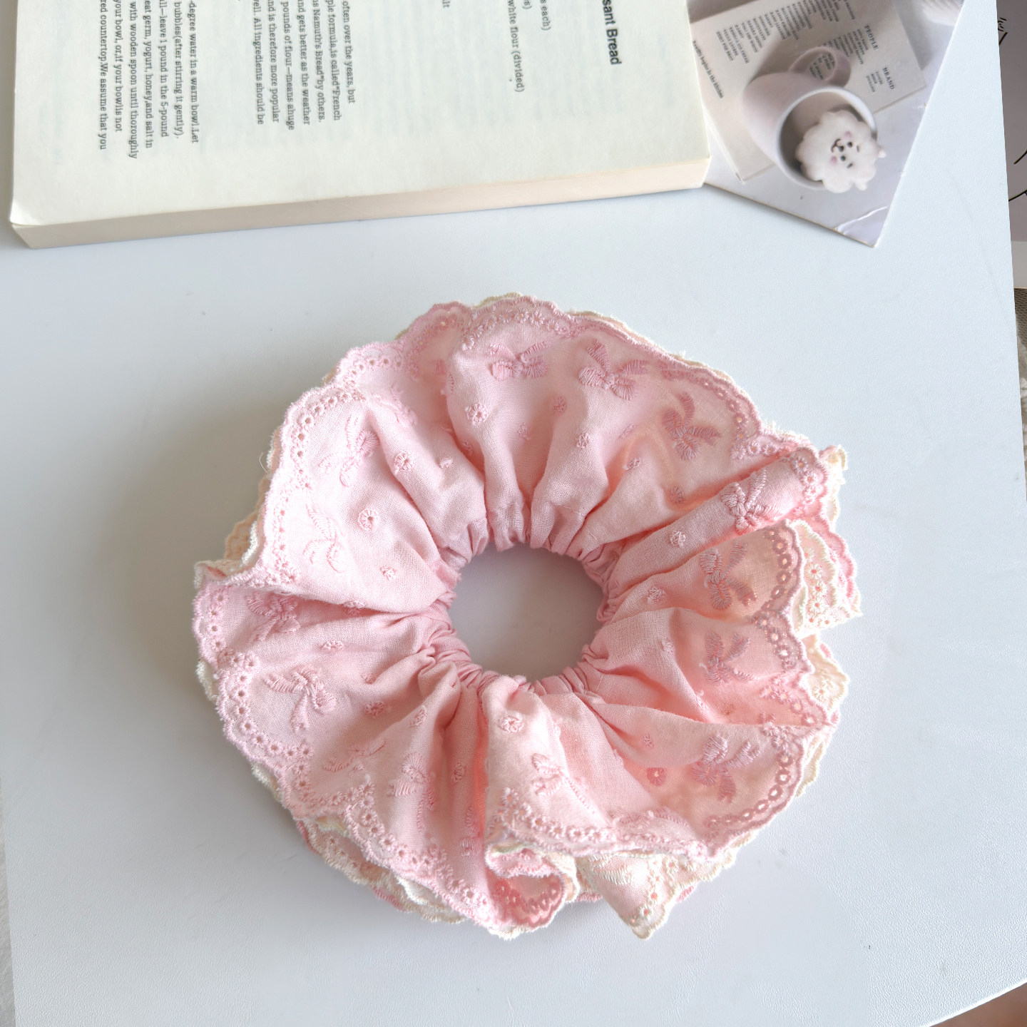 YOOH 粉色镂空蕾丝双层大肠发圈甜美蝴蝶结双面低马尾发绳发饰,饰品/流行首饰/时尚饰品新,发饰,淘宝优惠券,粉丝福利购,淘宝优惠卷