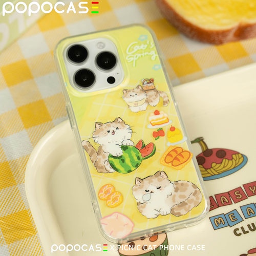 POPOCASE野餐猫咪原创双层TPU手机壳 ins艺术可爱夏日新款动漫手机壳 适用于苹果iphone13/14/15 Pro Max系列