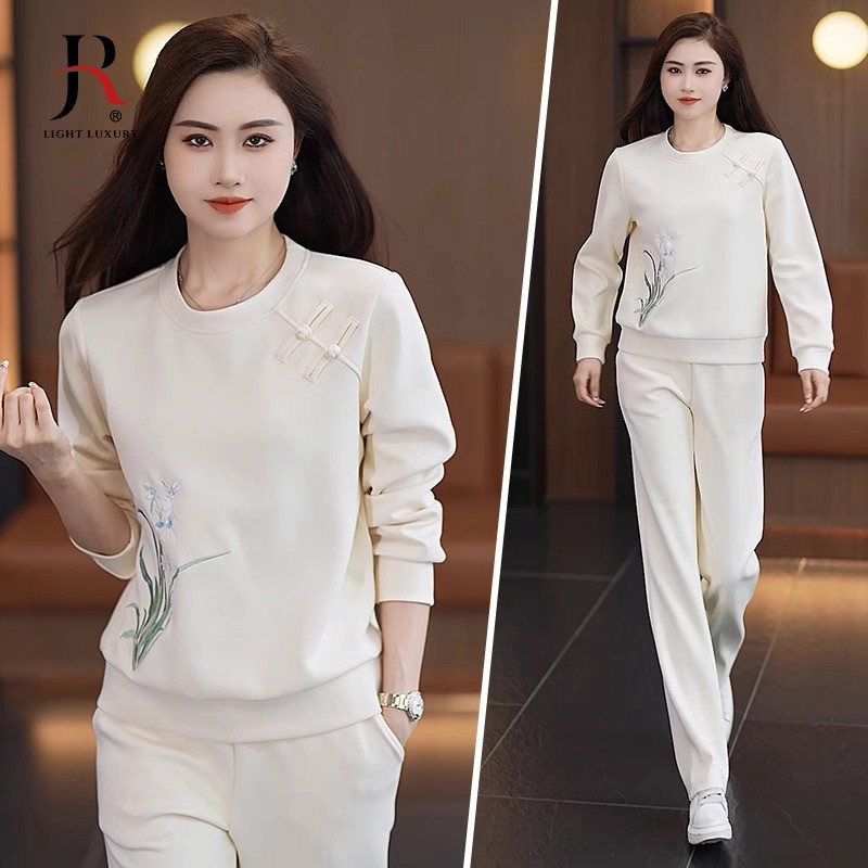 休闲运动服套装女春秋新款新中式复古国风时尚圆领卫衣气质两件套