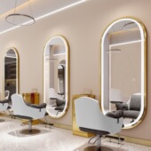 美发店镜台网红发廊专用镜子LED带灯潮款 理发灯镜简约单面烫染镜