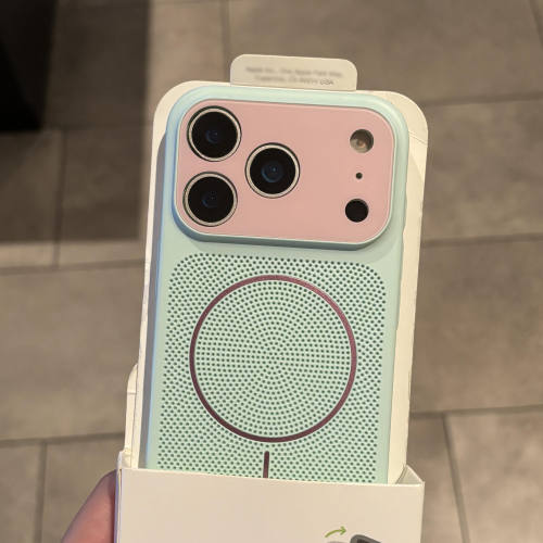 夏天高级感小众全包细圈磁吸适用苹果17promax手机壳秒变大视窗iPhone16pro蜂窝网孔散热15防摔14超薄13硬新