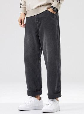 潮牌it neith BIAS复古牛仔裤男直筒宽松秋冬季大码加绒阔腿长裤