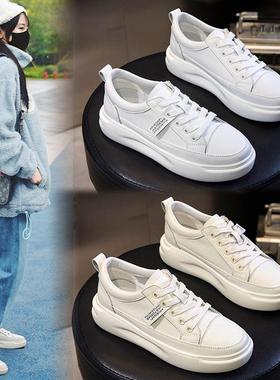 香港真皮小白鞋shoes厚底女鞋平底鞋休闲鞋女式板鞋2024秋冬单鞋