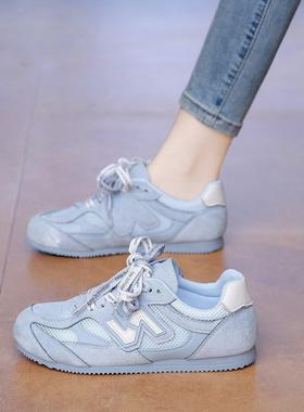 英国真皮经典德训鞋女款秋季2025新款蓝色平底休闲运动鞋阿甘板鞋