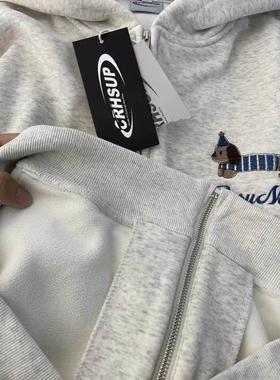 Next Moon英国联名韩版灰色连帽刺绣开衫卫衣女2025秋冬新款宽松