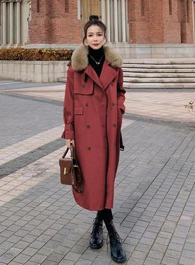 Chlenady工作服红色派克女士冬季经典天鹅绒加厚中长过膝新年棉夹