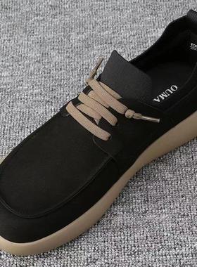 Ocnltiy真皮舒适乐福鞋男2024秋冬新款软底时尚高端一脚蹬休闲鞋