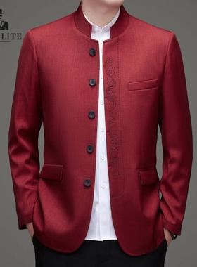 FALVLITE秋冬装男士唐装中国风加绒棉袄婚宴礼服本命年外套中山装